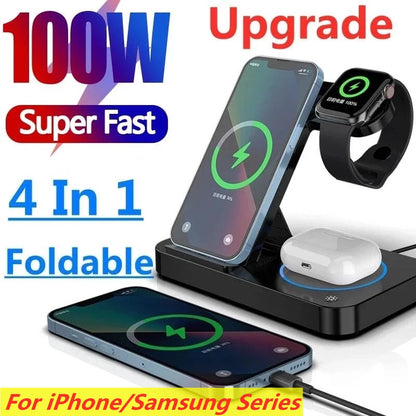 100W 4 in 1 Foldable Wireless Charging Station – Fast Multi-Device Wireless Charger